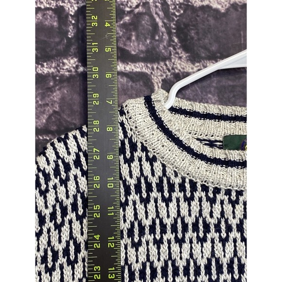 Club Room Sweater Men Large Blue White Geometric Cotton Knit Cozy Preppy Classic - Picture 8 of 10